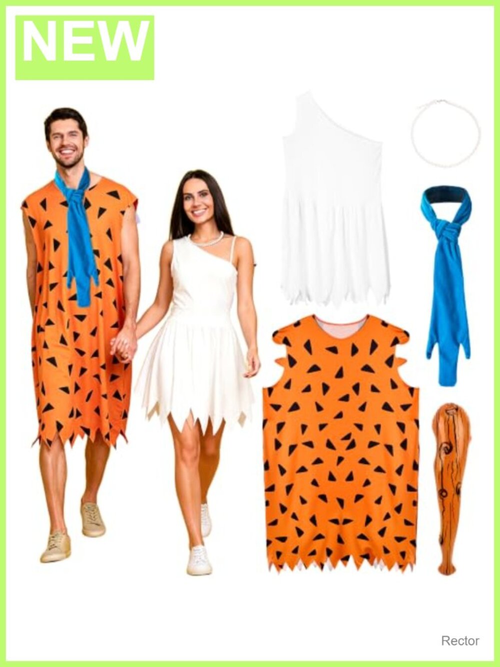 Caveman Couple Costume Set 5 Pieces Inflatable Stick Tunic Dress Cosplay